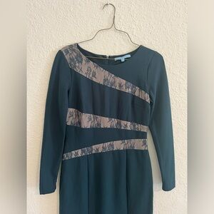 Antonio Melani EUC dress, forest green with lace overlay, size 2